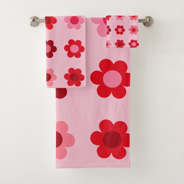 Floral Pink And Red Flowers Bath Towel Set (Insitu)