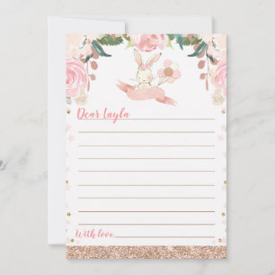 Floral Pink and Rose Gold Bunny Time Capsule Card