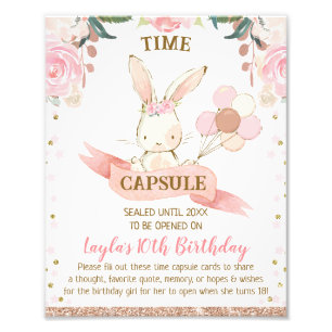 Floral Pink and Rose Gold Bunny Time Capsule Sign