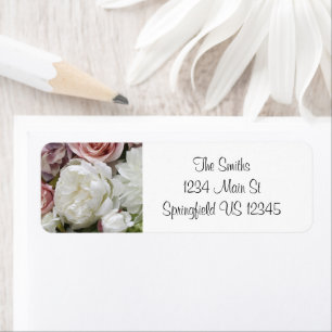 Floral pink and white script return address