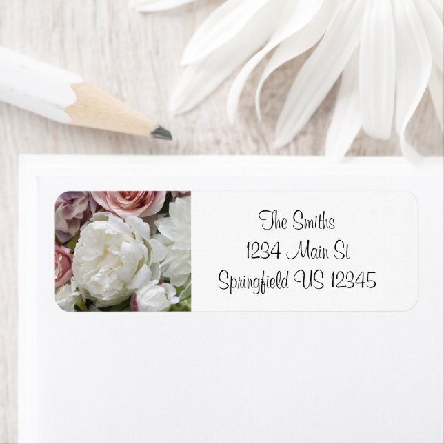 Floral pink and white script return address (Insitu)
