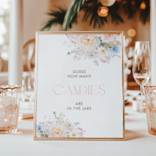 Floral Pink Baby Shower Guess How Many Candies Poster