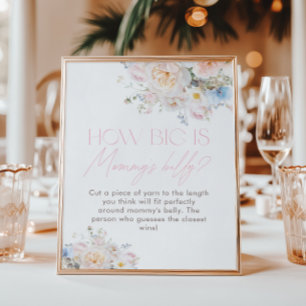 Floral Pink Baby Shower How Big is Mummy’s belly Poster