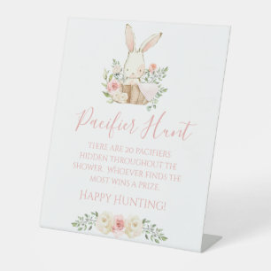 Floral Pink Baby Shower Pacifier Hunt Game Pedestal Sign