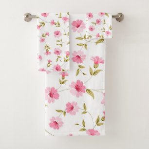 Floral Pink Bath Towels Set