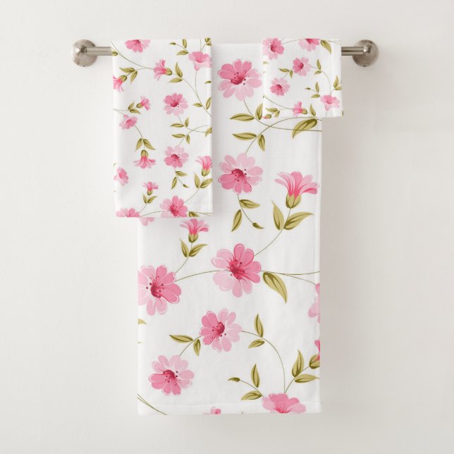 Floral Pink Bath Towels Set (Insitu)
