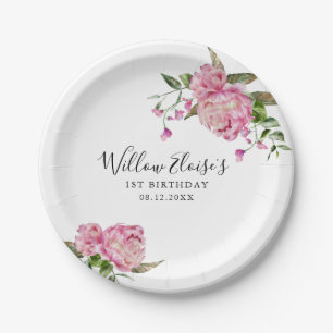 Floral Pink Birthday Party Paper Plate