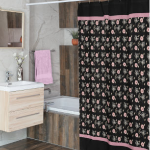 Floral Pink Black Bathroom Shower Curtain