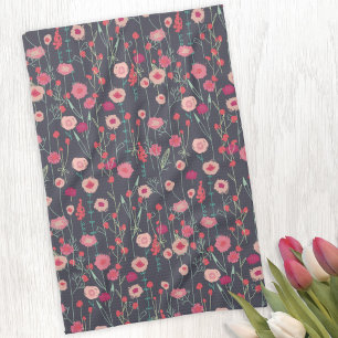 Floral Pink Black Pattern Tea Towel