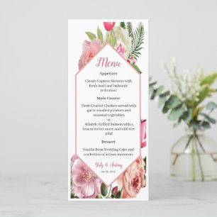 Floral Pink Blossom Hexagon Dining Selection Menu
