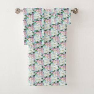 Floral Pink Blue Apple Blossoms Bath Towel Set