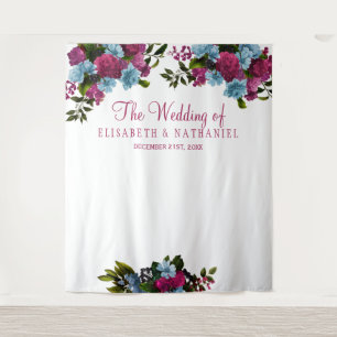 Floral pink blue chic wedding photo booth backdrop tapestry