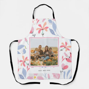 Floral Pink Blue Custom Photo Cute Gift for Mom Apron