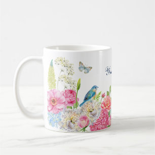 Floral pink blue green pink spring coffee mug