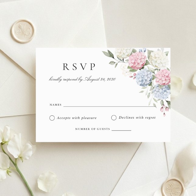 Floral Pink Blue Hydrangea Wedding RSVP Card (Creator Uploaded)