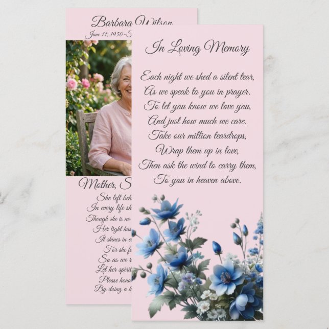 Floral Pink Blue Memorial Prayer Card (Front/Back)