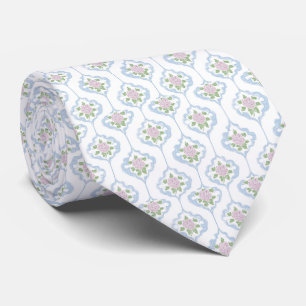 Floral pink blue pattern neck tie