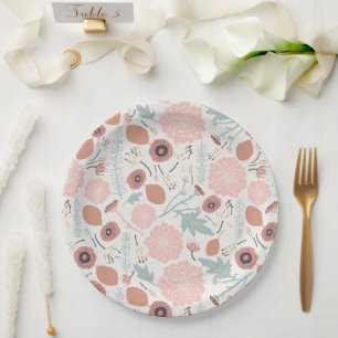 Floral Pink Blue Pattern Paper Plate