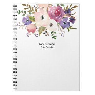 Floral Pink Blue Personalised Teacher Notebook