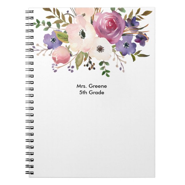 Floral Pink Blue Personalised Teacher Notebook (Front)