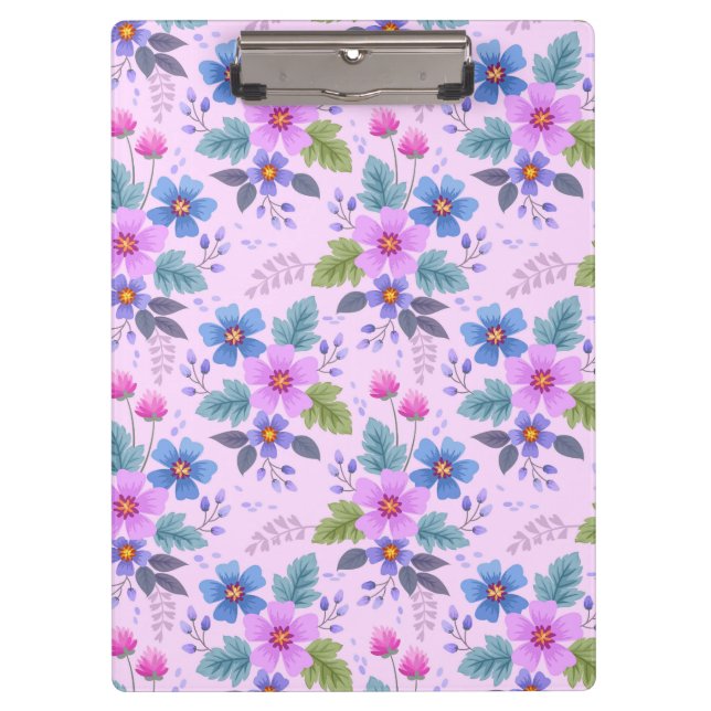 Floral Pink Blue Violet Flowers Pattern-36841 Clipboard (Front)