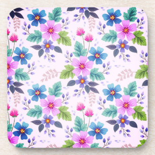 Floral Pink Blue Violet Flowers Pattern-36841 Coaster