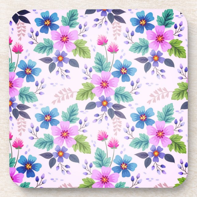 Floral Pink Blue Violet Flowers Pattern-36841 Coaster (Front)