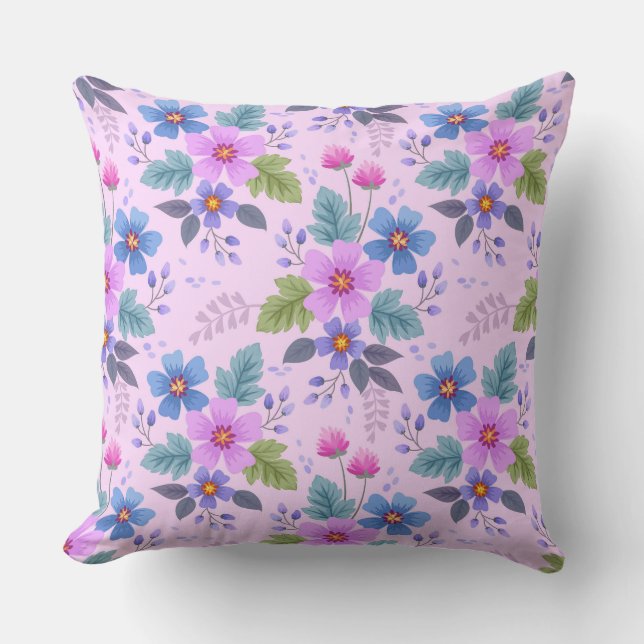 Floral Pink Blue Violet Flowers Pattern-36841 Cushion (Front)