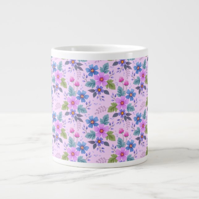 Floral Pink Blue Violet Flowers Pattern-36841 Large Coffee Mug (Front)
