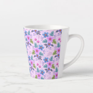 Floral Pink Blue Violet Flowers Pattern-36841 Latte Mug