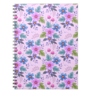 Floral Pink Blue Violet Flowers Pattern-36841 Notebook