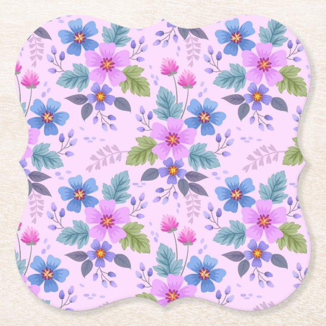 Floral Pink Blue Violet Flowers Pattern-36841 Paper Coaster (Front)
