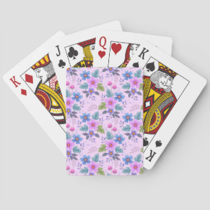 Floral Pink Blue Violet Flowers Pattern-36841 Playing Cards