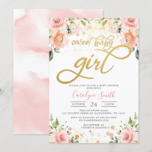 Floral Pink Blush Baby Shower Invitation Girl