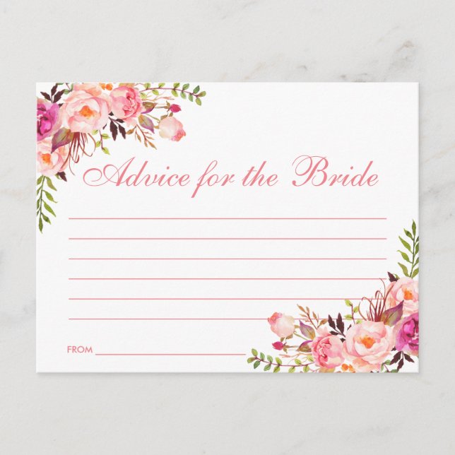Floral Pink Blush Bridal Shower Advice Card L (Front)