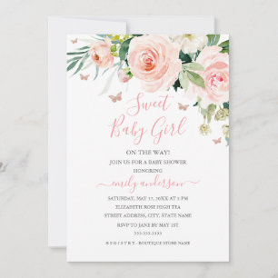 Floral Pink Blush Girl Baby Shower Invitation