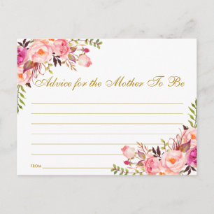 Floral Pink Blush Gold Baby Shower Advice Card