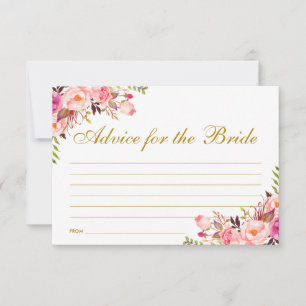 Floral Pink Blush Gold Bridal Shower Advice Card