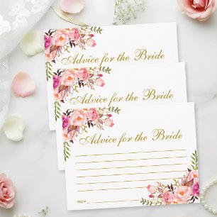 Floral Pink Blush Gold Bridal Shower Advice Card L