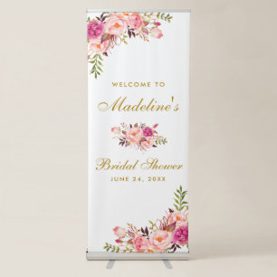 Floral Pink Blush Gold Bridal Shower Welcome Retractable Banner