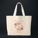 Floral Pink Blush Gold Circle Monogram Bridesmaid Large Tote Bag<br><div class="desc">Watercolor Pink Blush Floral Gold Circle Monogram Bridesmaid Tote Bag - Large</div>
