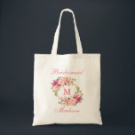 Floral Pink Blush Gold Circle Monogram Bridesmaid Tote Bag<br><div class="desc">Watercolor Pink Blush Floral Gold Circle Monogram Bridesmaid Tote Bag</div>