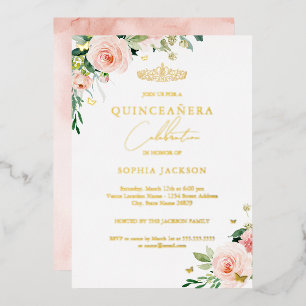 Floral Pink Blush Gold Quinceanera