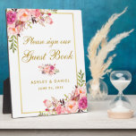 Floral Pink Blush Gold Wedding Guest Book Plaque<br><div class="desc">Floral Pink Blush Gold Wedding Guest Book Table Plaque</div>
