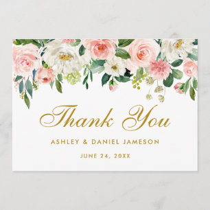 Floral Pink Blush Gold Wedding Thank You Card