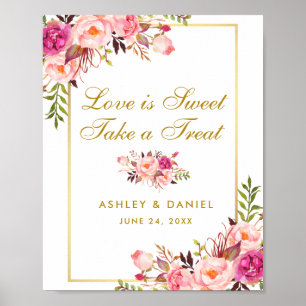 Floral Pink Blush Gold Wedding Treat Poster