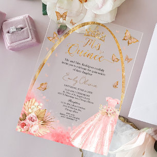 Floral Pink Blush Gown Quinceanera Acrylic Invitations
