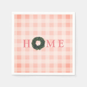 Floral Pink Blush “HOME” Farmhouse Plaid Gingham Napkin