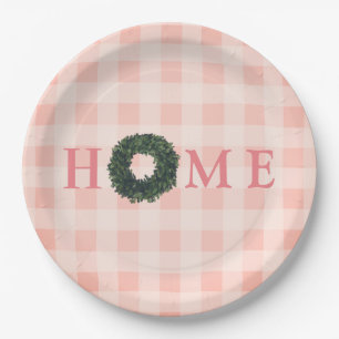 Floral Pink Blush “HOME” Typography Farmhouse Paper Plate