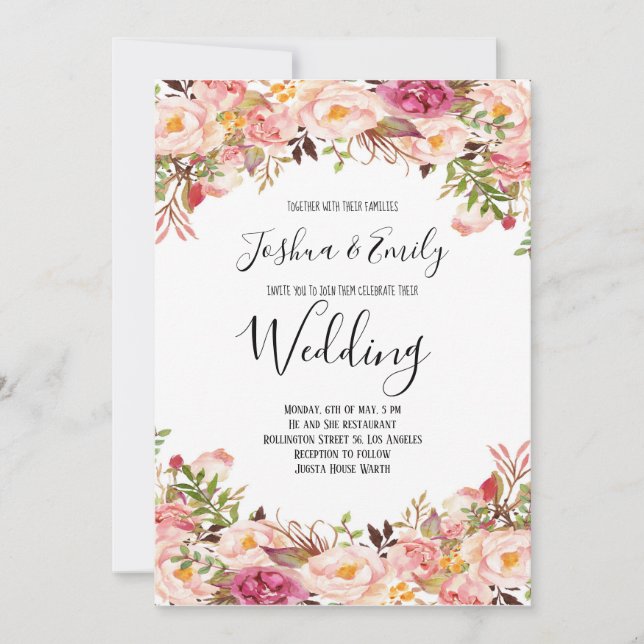 Floral Pink Blush Peony Wedding Invitation (Front)